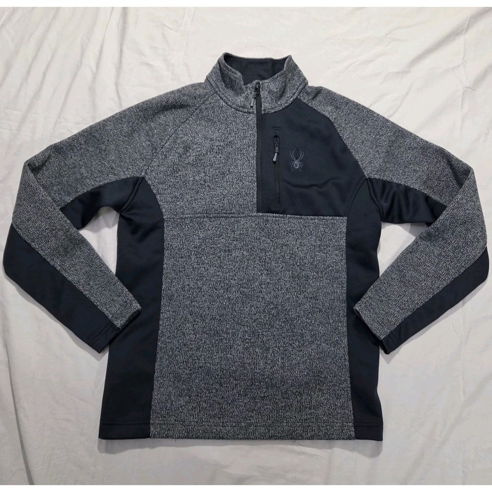 Spyder Sweater Mens Size Medium Black Gray 1/4 Zip‎ Up Knit Pullover Sweatshirt